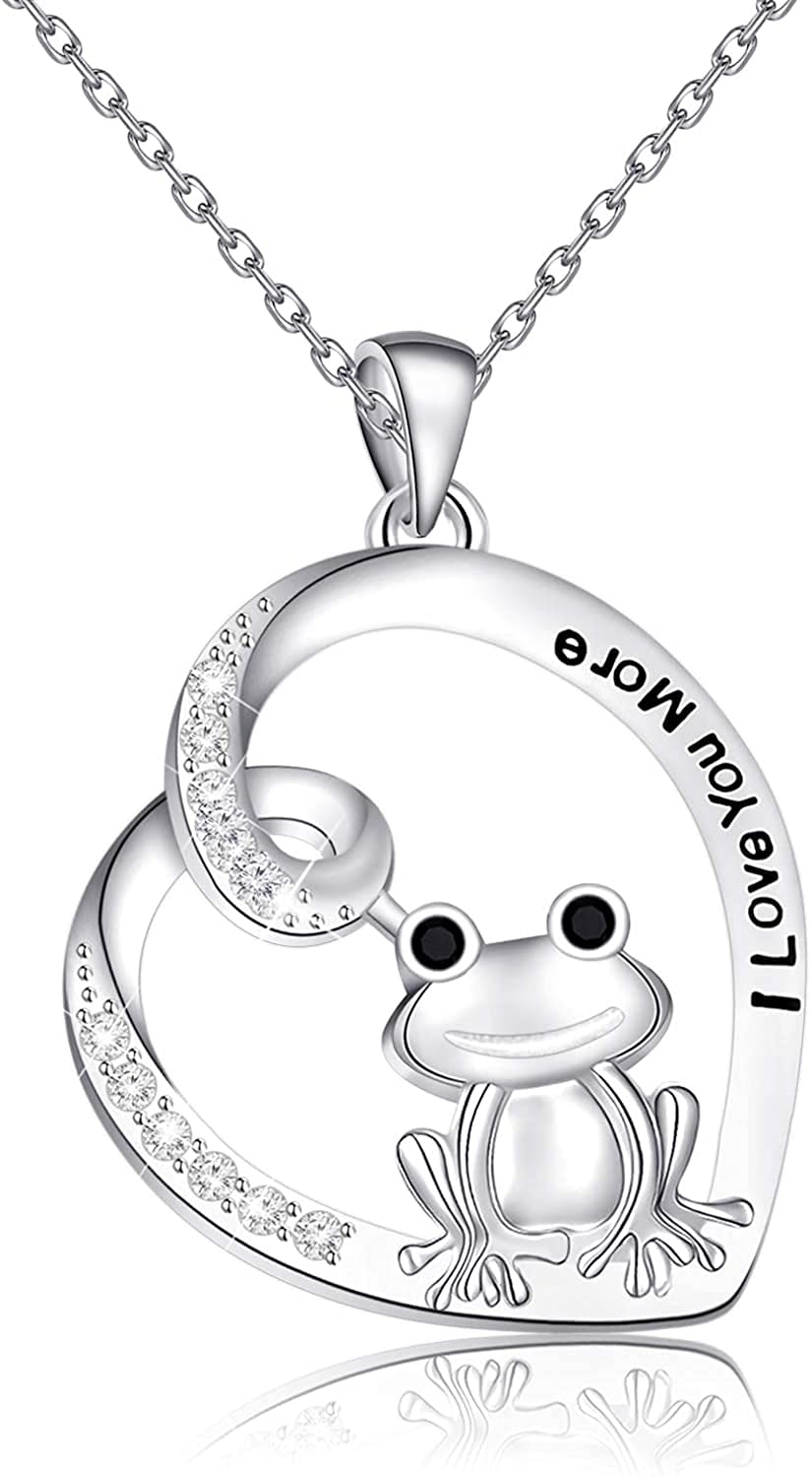 FEELMEM Frog Necklace Natural Insect Animal Frog Charm Love Heart Pendant Necklace Frog Lover Gift