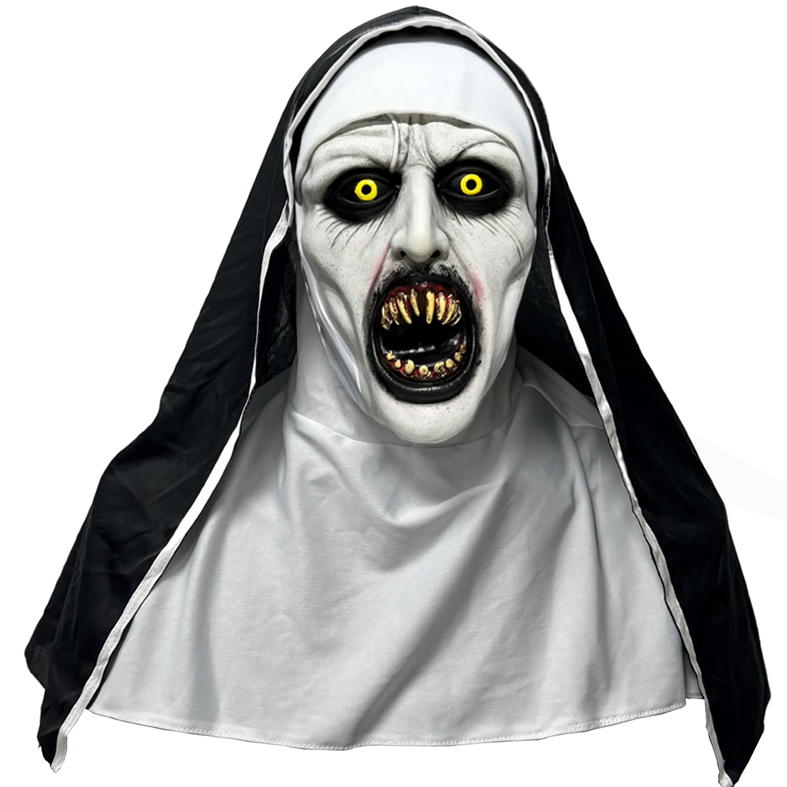 JINGTOPS Halloween Nuns Mask Costume, Scary Nun Full Head Mask