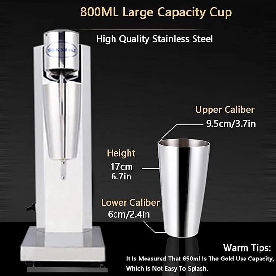 Electric Milk Shaker Machine,Stainless Steel Milkshake Maker,800ml Stainless Steel Cup,High Speed, Low Noise!for Restaurants Bars And Cafes
