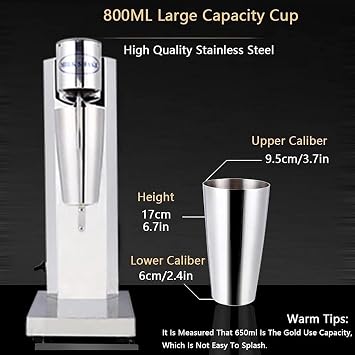 Electric Milk Shaker Machine,Stainless Steel Milkshake Maker,800ml Stainless Steel Cup,High Speed, Low Noise!for Restaurants Bars And Cafes