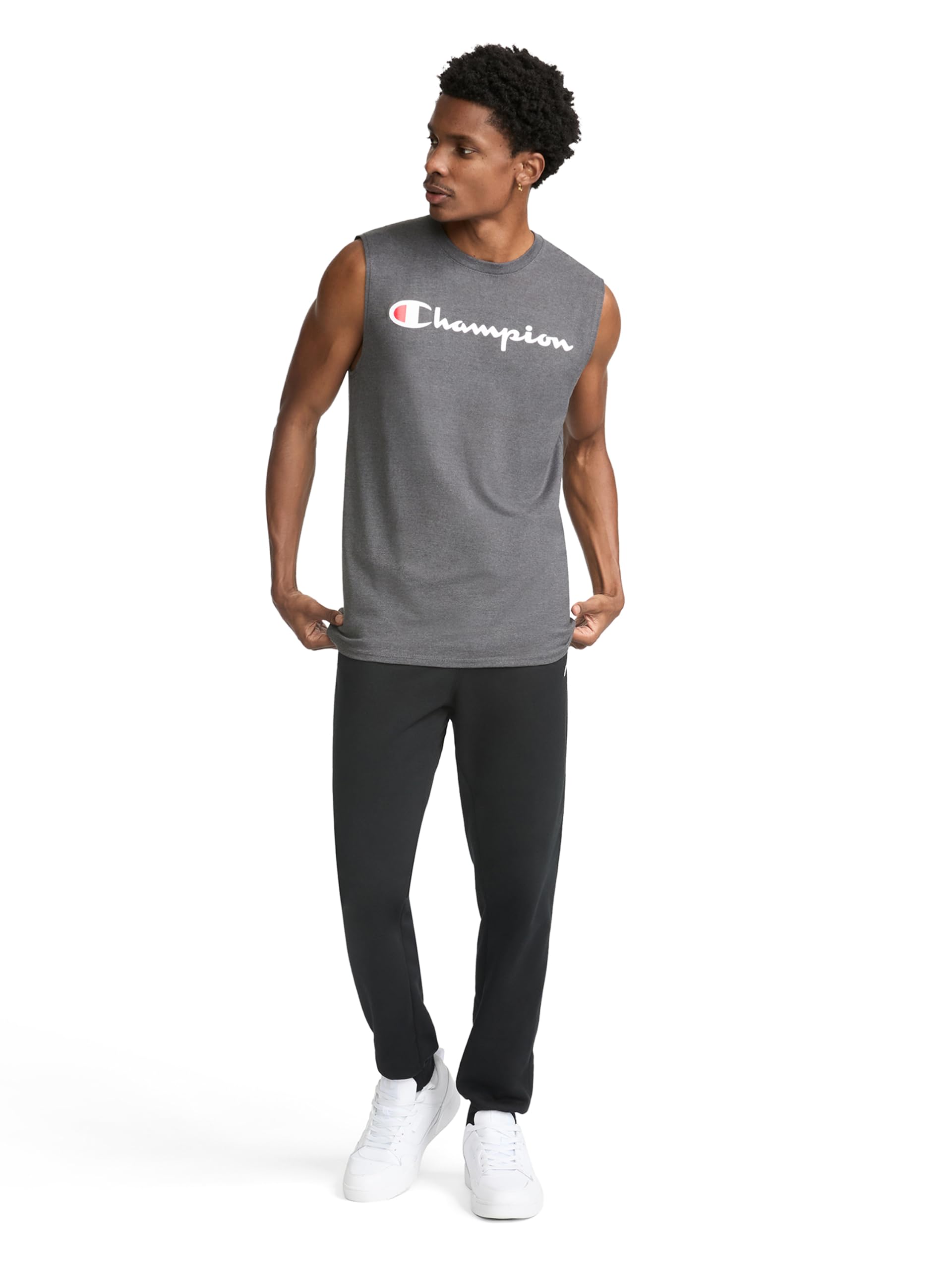 Champion Męskie spodnie dresowe Powerblend Retro Fleece Jogger, Czarny, L