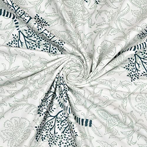 Image of BLOCKS OF INDIA Hand Block Printed Cotton Single Size Reversible Malmal Dohar for Summer (Green Tree), 300 TC