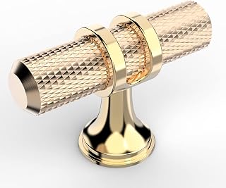 Amerdeco 10 Pack Gold Cabinet Knobs 2 Inch Length Single Hole T Bar Kitchen Cabinet Knob Knurled Cabinet Pulls for Drawer Dresser Cupboard ZH0025