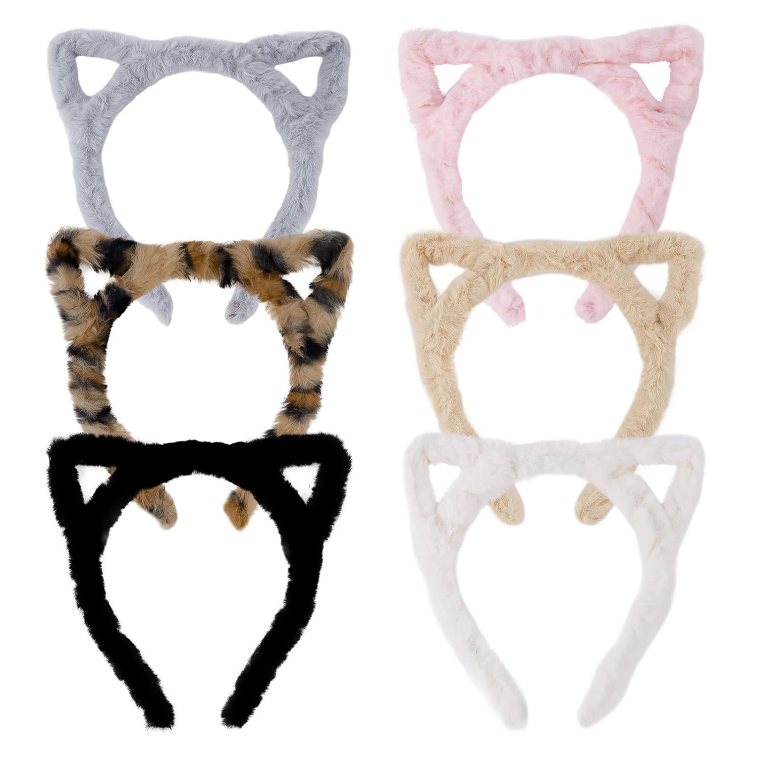 Ondder 6 Pack Leopard Cat Ears Headbands for Women, Animal Ears Headband, Fuzzy Spa Headband for Washing Face, Cute Head Band for Cosplay, Costume, Skincare