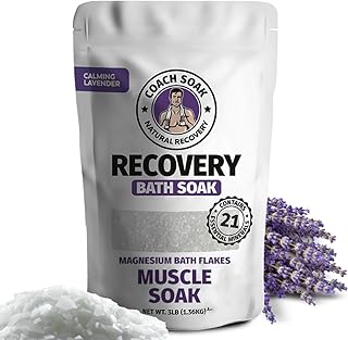 Coach Soak: Recovery Bath Soak - Absorbs Faster Than Epsom Salts for Soaking for Pain – Rejuvenating Post Workout Magnesium Flakes -21 Minerals, Essential Oils & Dead Sea Bath Salts (Calming Lavender)