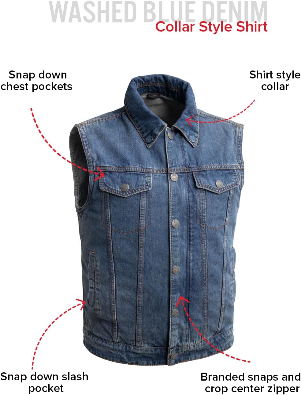 First Mfg Co - Showdown - Men's Motorcycle Biker Riding Denim Vest