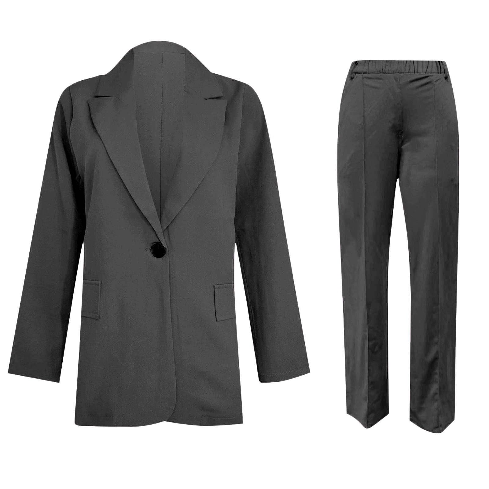Generisch Traje de pantalón para mujer, elegante, de dos piezas, color liso, traje de ocio, chaqueta de traje y pantalones de traje, solapa, traje de oficina, pantalón blazer de 2 piezas, manga larga