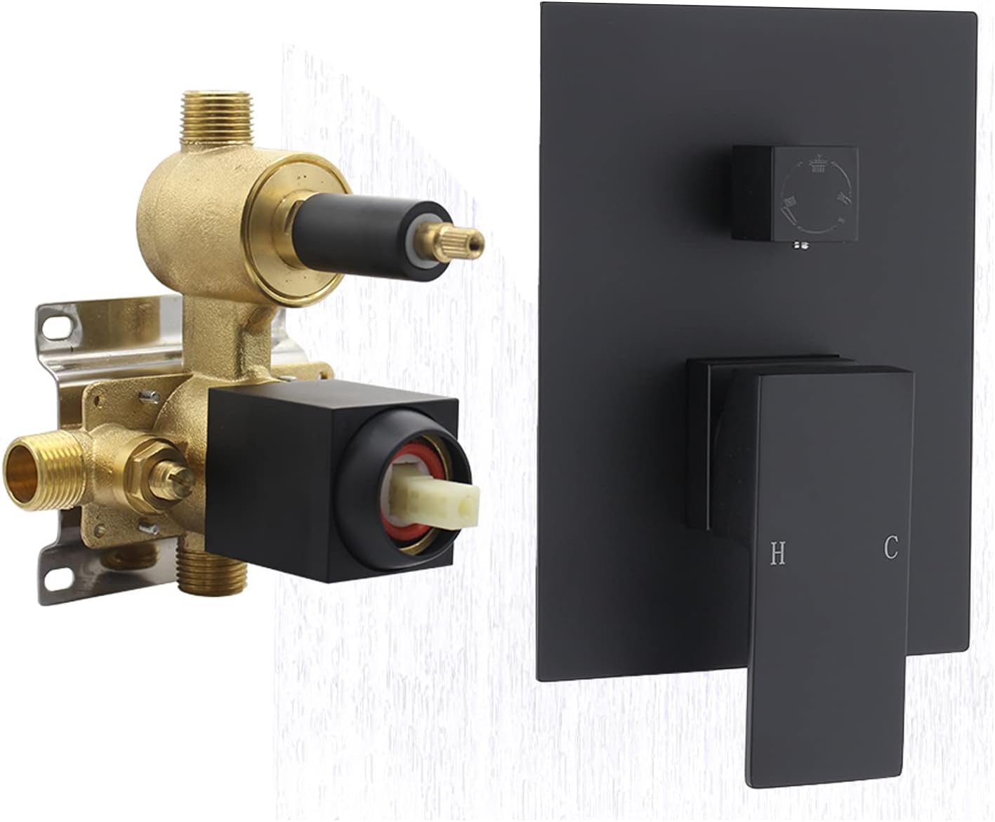Solid Brass 3 Way Shower Diverter Valve, Drettyer Matte Black 3 Outlet Pressure Balancing Mixer Shower Temperature Control Shower Valve Kit
