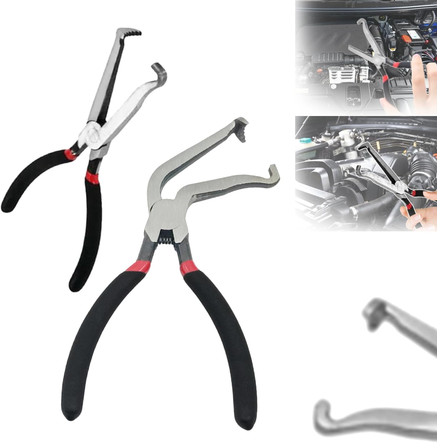 Electrical Disconnect Pliers, Automotive Electrical Connector Disconnect Tool, Fuel Line Petrol Clip Pipe Pliers, Automotive Electrical Tools for Push Tab Style Plugs (Straight + 60°)