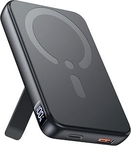 Powerbank für Magsafe, 12000mAh Magnetische Power Bank, PD 22.5W USB-A Ausgabe, Kabelloses Tragbares Ladegerät mit Typ-C-Eingang und Ausgang, LED-Anzeige für iPhone 17/16/15/14/13/12 Serie