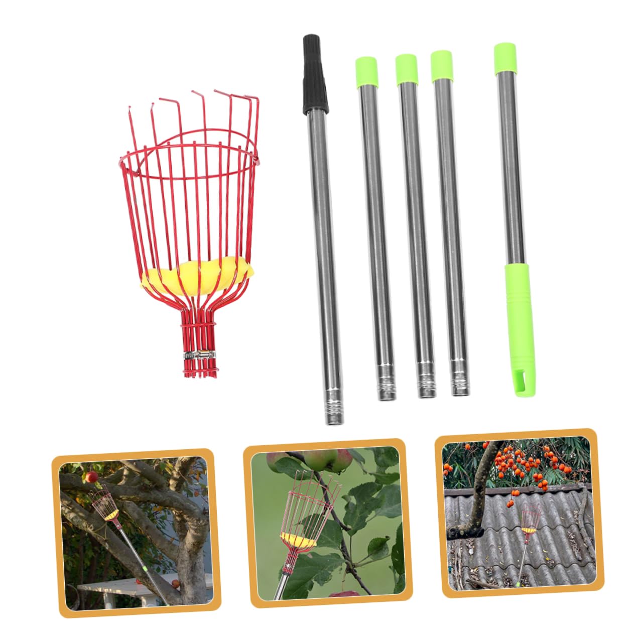 Perche Cueille-Fruits Télescopique avec Panier Outil de Cueillette Rétractable pour Pommes et Mangues Léger et Facile à Utiliser