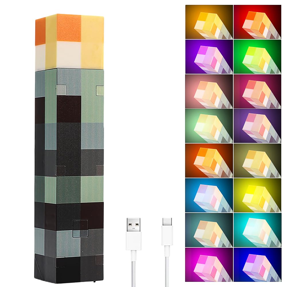 Dhqkqg Lamp Torch Wall Lamp, Torch Lamp with Wall Mountable with 16 Color, Craft Torch Lamp, Bedside Lamp Gaming Room Decor, 3D Bedside Lamp Kids for Cosplay Toys Gifts Room Dectoror