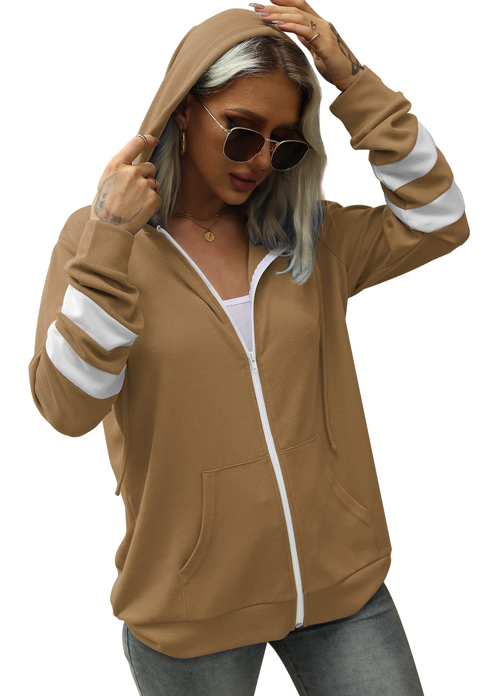 Bofell Womens Active Long Sleeve Zip Up Hoodies with Pocket Hooded Sweatshirts Jackets