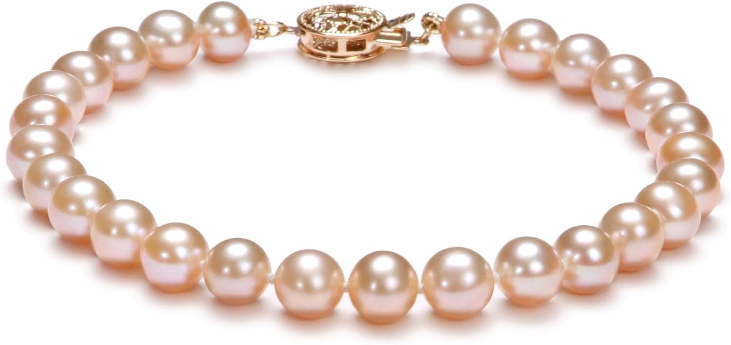 Pink 6-7mm AAA Quality Freshwater Gold filled Cultured Pearl Set For Women