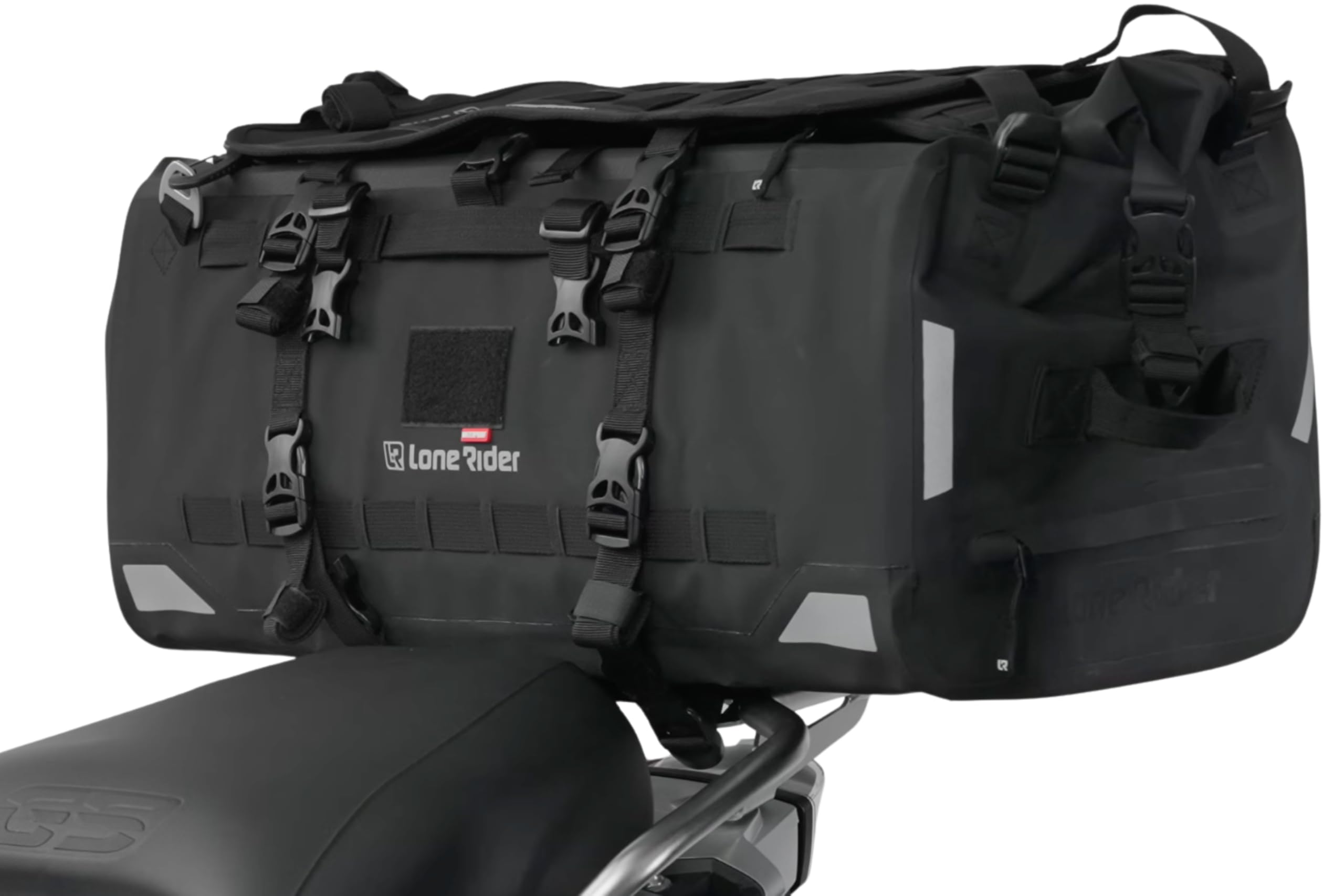 Lone Rider Waterproof Motorcycle Tail Bag – 30L Motorbike Soft Luggage, Expandable Rear Rack Roll Bag with MOLLE Straps, Rolltop Seal