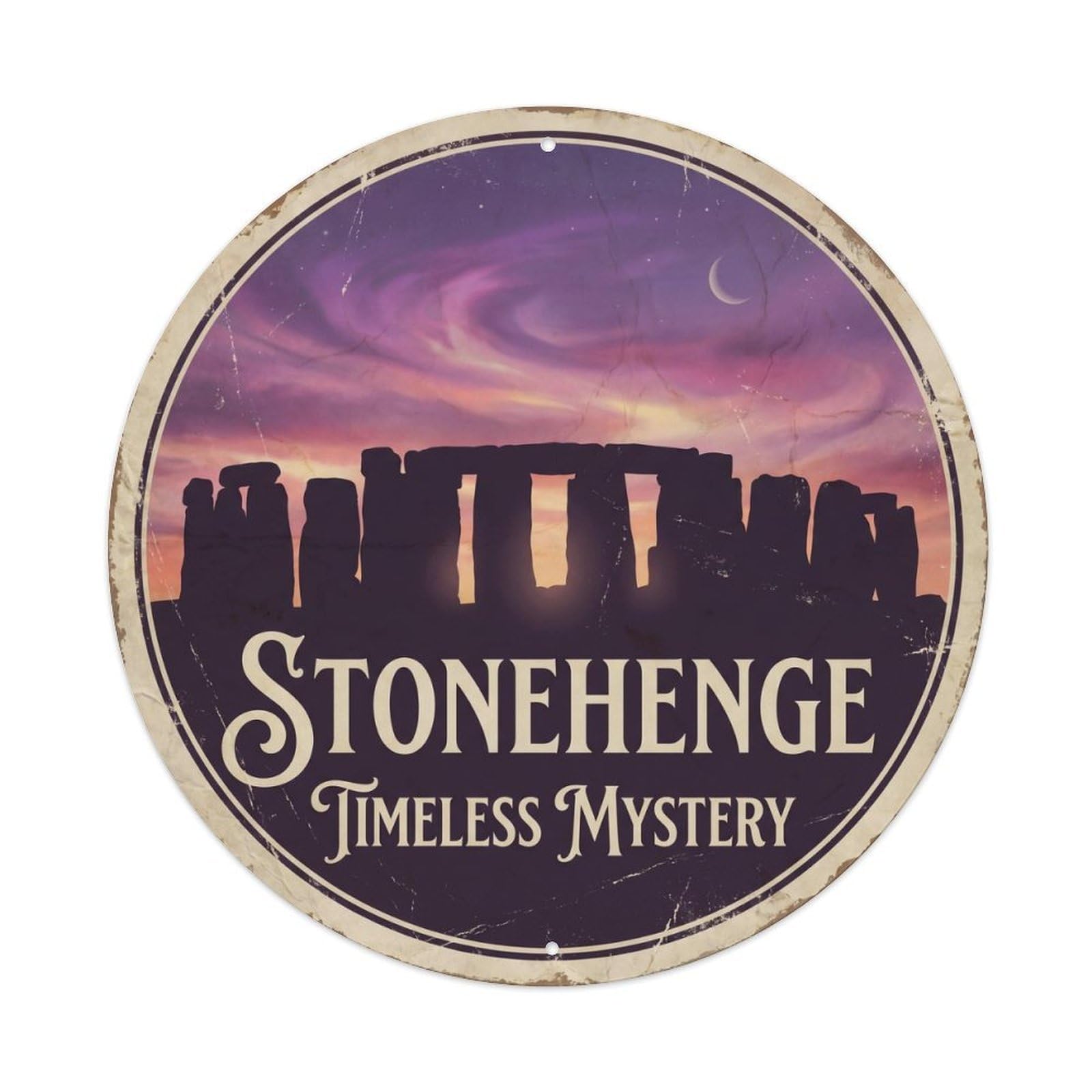 Vintage Travel Stonehenge Wiltshire Heritage Metal Tin Sign Plaque Wall Decor for Cafe, Club, Garden Round Metal Poster 8x8Inch