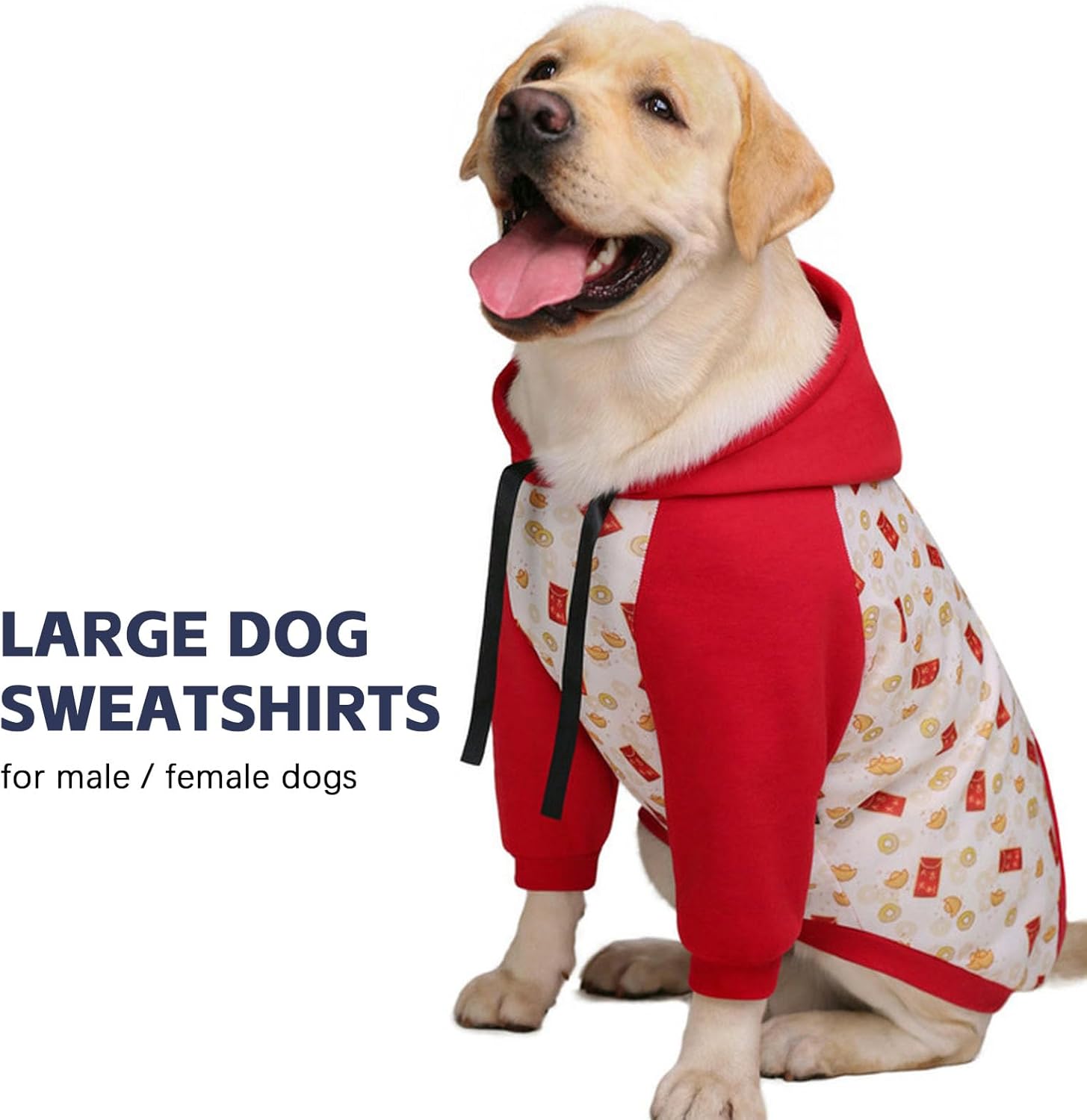 Dog Coat Dog Hoodies for Large Dogs Cotton Soft Warm Puppy Sweatershirt with Pocket and Printed Pattern Cold Weather Fleece Dog Jacket Winter Dog Pullover for Christmas Outfit