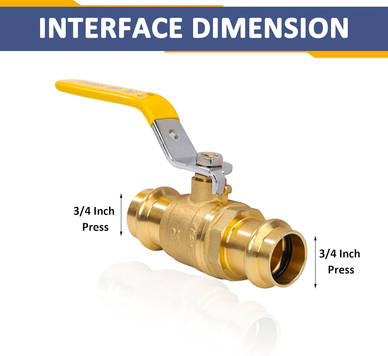 3/4" Brass Press Fitting Ball Valve Full Port Heavy Duty with EPDM O-Ring Seal 1/4 Turn Shut Off for Copper Pipe Connection(Pack of 10)