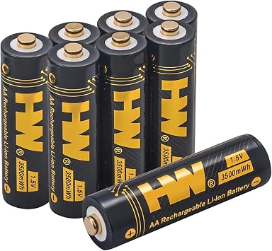 HW Rechargeable AA Batteries, [1.5V 8-Pack] 3500 mWh Double A Lithium Battery, Long-Lasting 2aa Baterias for Remote Controls/Doorbell/Toys Not Include Charger