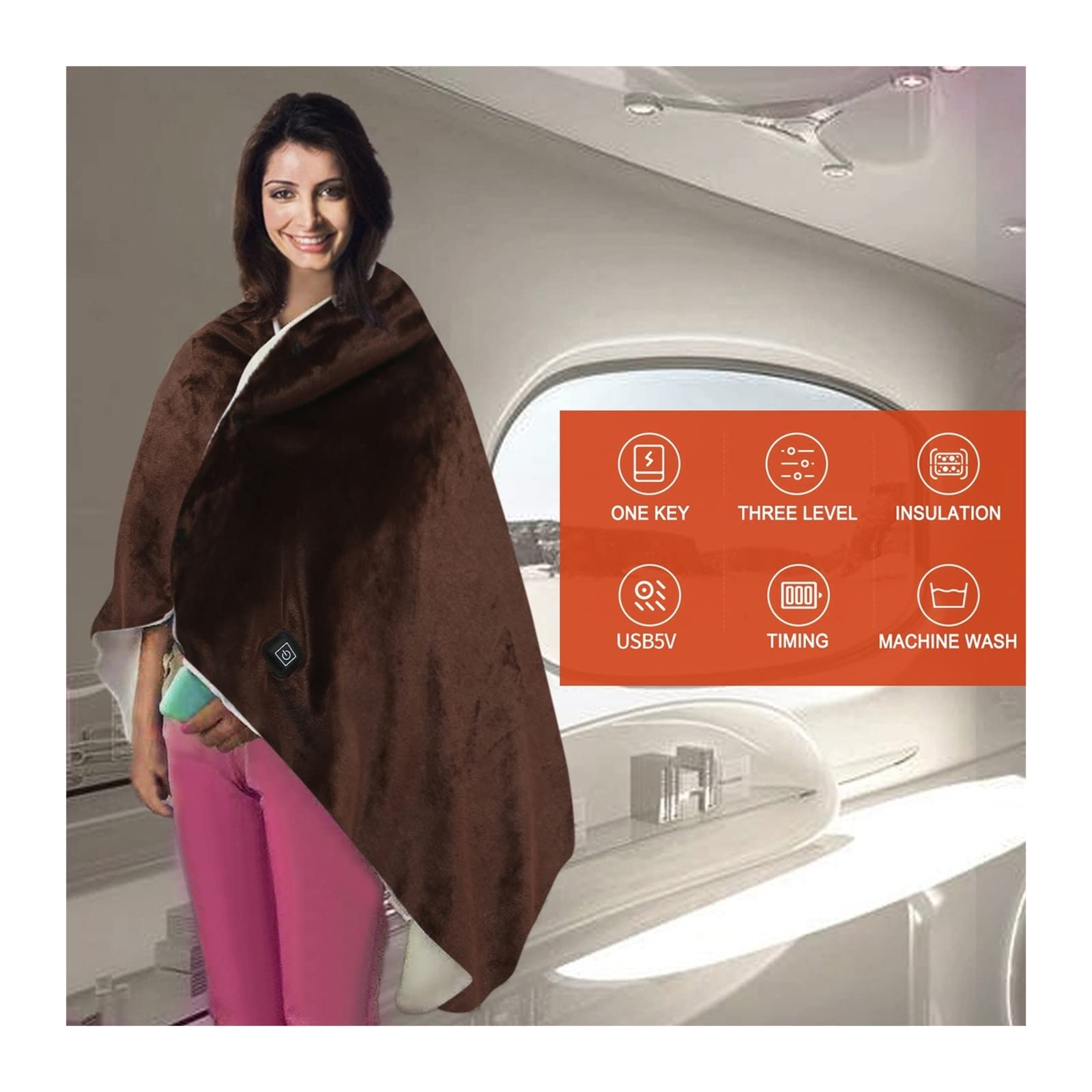 Coperta riscaldata elettrica USB Coperta riscaldata sulla Spalla Coperta elettrica con Protezione dal Freddo con impostazioni di Temperatura a 3 stadi Piccola Coperta elettrica scaldaletto