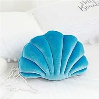 Vista 2 de Almohada con forma de concha de mar, almohada de terciopelo azul, almohada de felpa con temática de mar y océano, almohada decorativa para cama