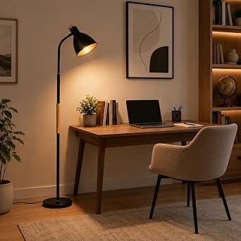 Dimmable Floor Lamp for Living Room 3 Color Temperature & Switch E27 Standing Lamps Corner Lighting Modern Industrial Floor Lighting for Bedroom Office Reading Black Bulb Included