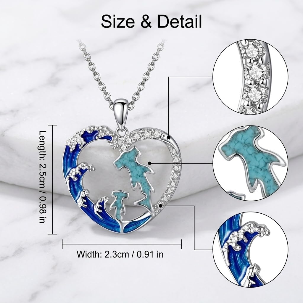 DAYLINLOVE Mutter Tochter Kette 925er Sterling Silber Ich liebe Meinen Hund/Orca/Wolf Damen/Schildkröten/Hammerhai/Hai/Delfin/Huhn/Dinosaurier Herzform Anhänger Mutter Tochter Schmuck Geschenke Damen