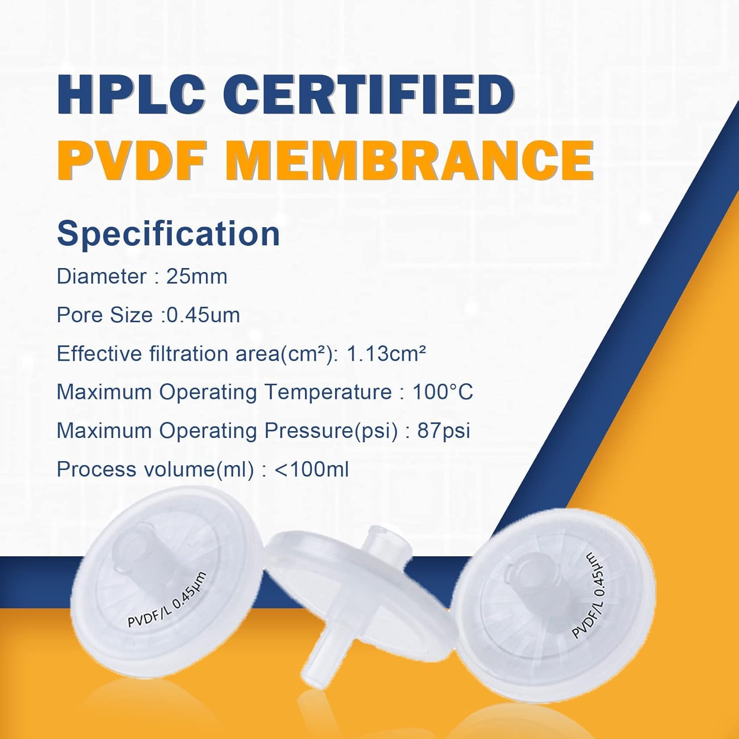 20 pcs Filtres à Seringue Stériles PVDF 25 mm de Diamètre 0,22 μm Taille des Pores Emballés Individuellement, Filtres à Aiguille HPLC et GC, Filtration de Laboratoire à Haut Débit