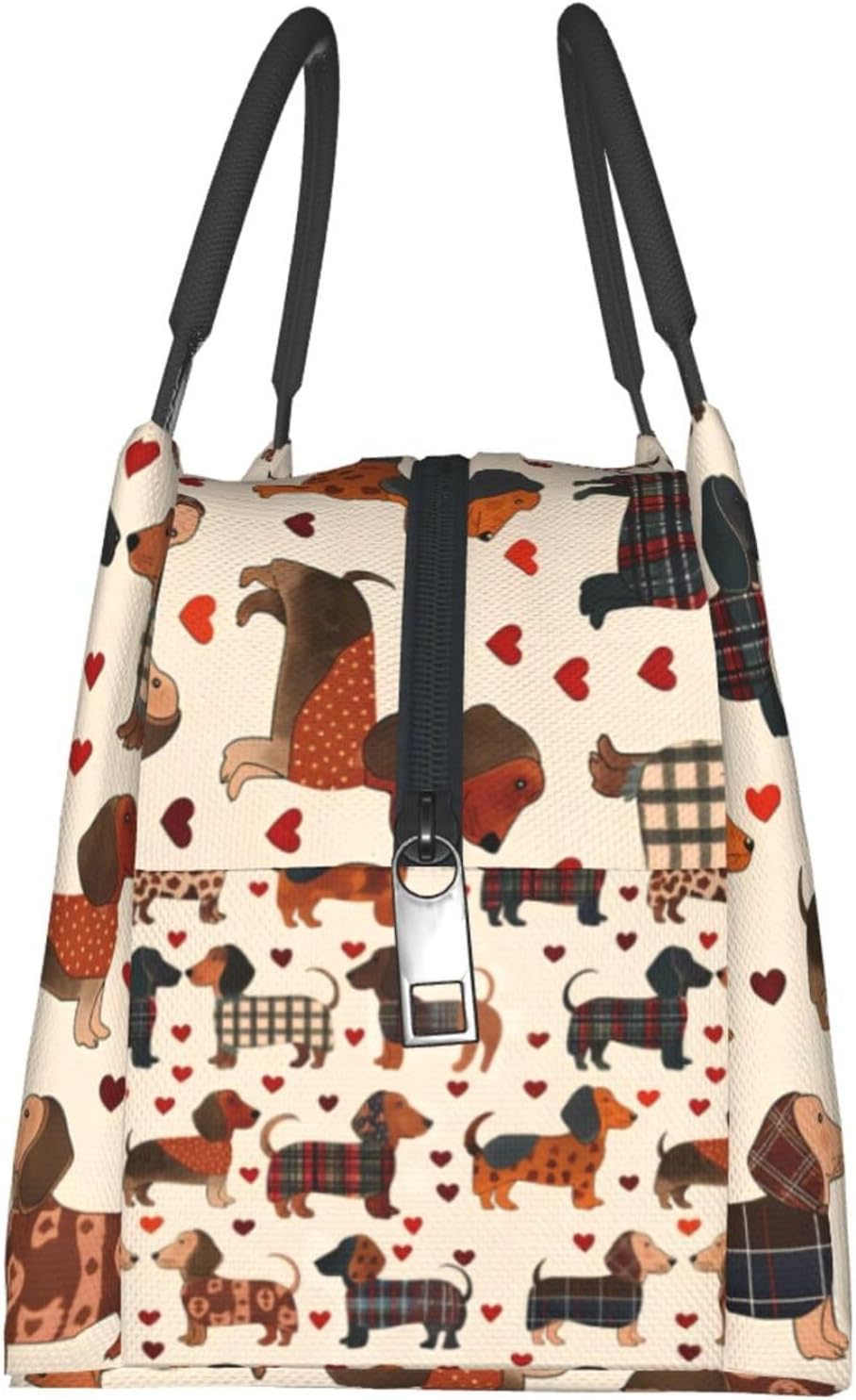 Cute Dachshund Dog Reusable Lunch Box, Lunchbox for Kids Pet Lovers, Insulated Lunchbag, 11in*6.3in*6.7in, Gifts Makeup Bag, Portable Handbag for School Picnic Work Travel Beach or Hiking