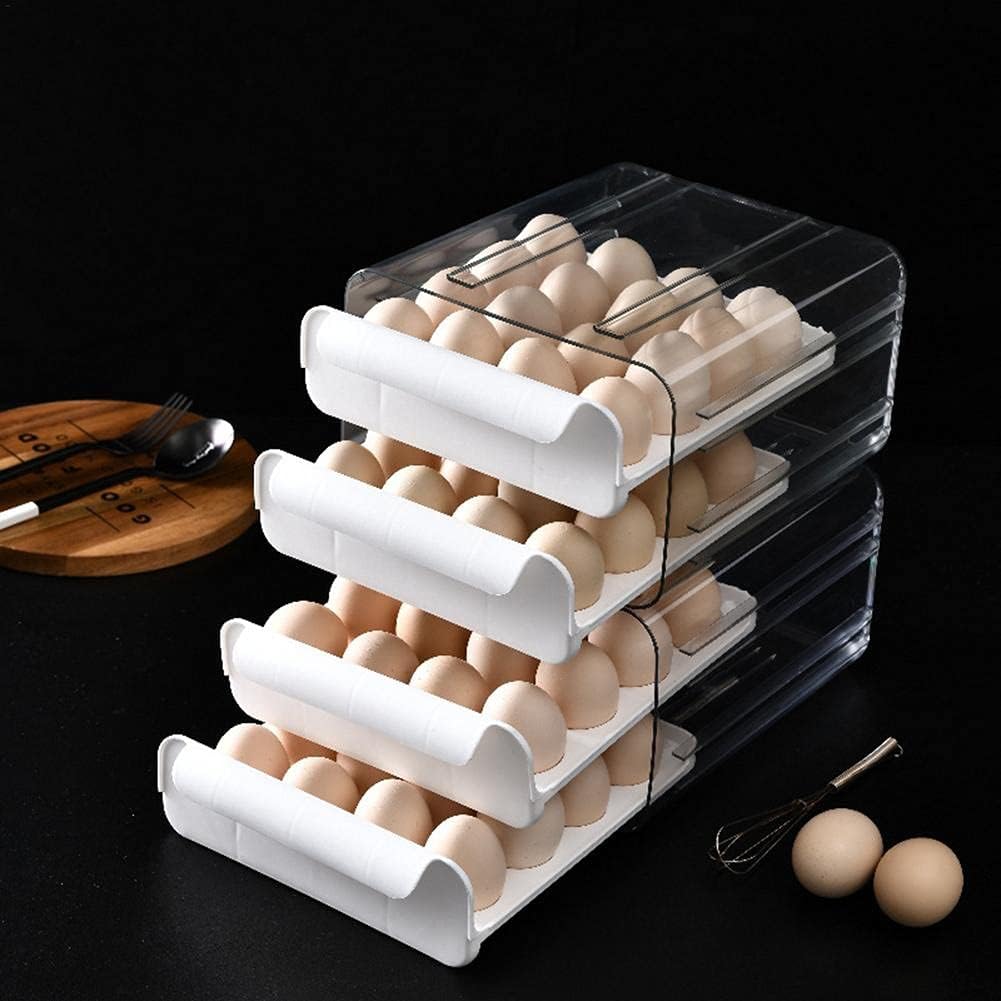 Egg Container for Refrigerator, 32 Grid Egg Holder for Refrigerator, 2 Drawers Egg Storage, Multi-Layer Chicken or Duck's Egg Organizer for Refrigerator, Egg Holder Countertop, Clear