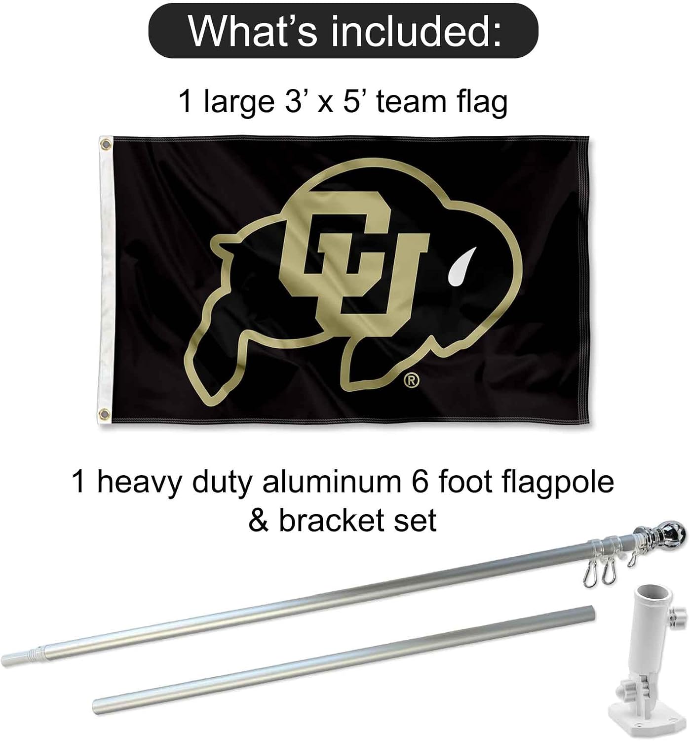 College Flags & Banners Co. University of Colorado Flag and Pole Bracket Mount Bundle