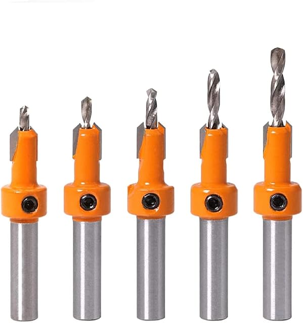 5Pcs Countersink Drill Bit Set, HSS Woodworking Chamfer Counter Bit Tapered Drill Bit Drill Bit for Wood Drilling, Plastic, Drilling Holes (10mm)