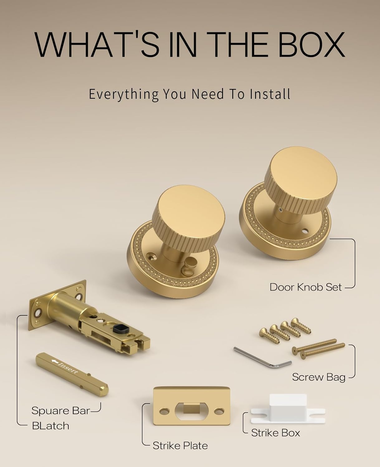 Asidrama 4 Pack Champagne Bronze Privacy Door Knobs with Lock, Door Handles with Champagne Bronze Door Knobs Interior for Bedroom or Bathroom, Heavy Duty Door Lever for Left Right Sided Doors