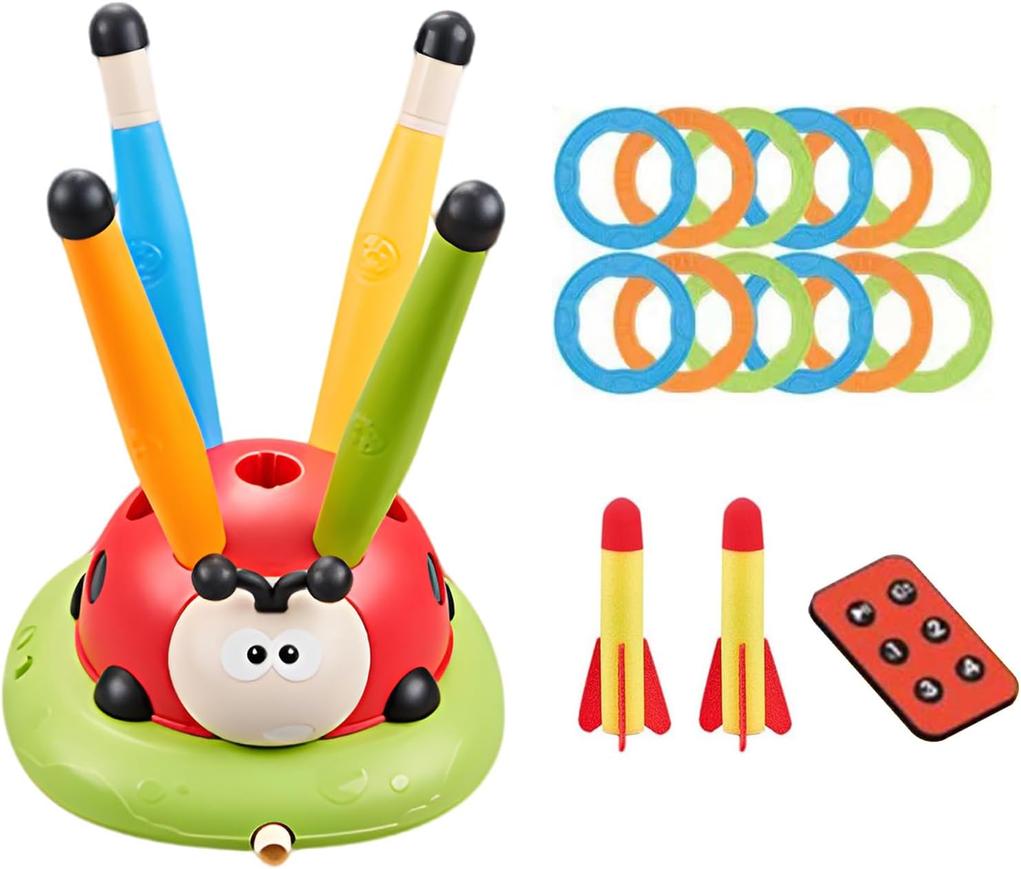 Musical Jump Toys - Ladybug Jump Rocket Launchers for Kids with Integrated Sound Effects, High-Fly Air Powered Pad for Garden Games, Indoor Outdoor Fun 11x10 Inches