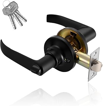 Door Handle with Lock, Privacy Door Handles with Keys Aluminium Alloy Handle Lock Sets for Bedroom Bathroom Kitchen Office Entrance 157 108mm Black
