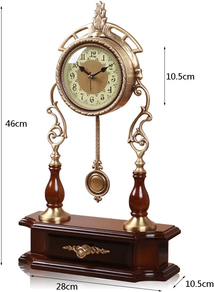 Desk Clock and Shelf Clock Vintage Retro Mantel/Mantle Rhythm Clock with Pendulum Movement, Pure Copper Material