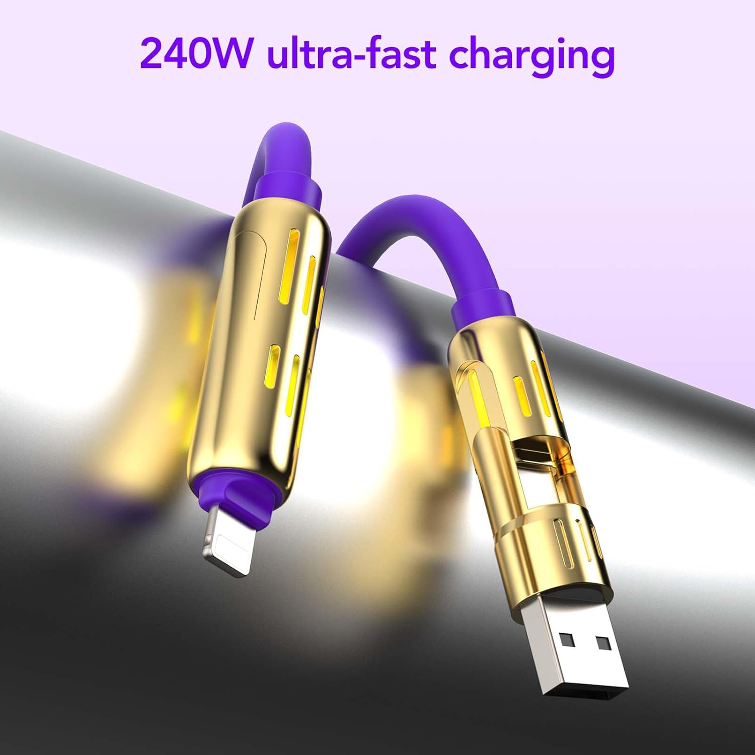 MFish 4-in-1 USB Charging Cable [2 Pack, 6.6ft, 240W Max] – Universal Fast Charging Cord for iPhone 17/16/15/14/13 Series, iPad & MacBook and More