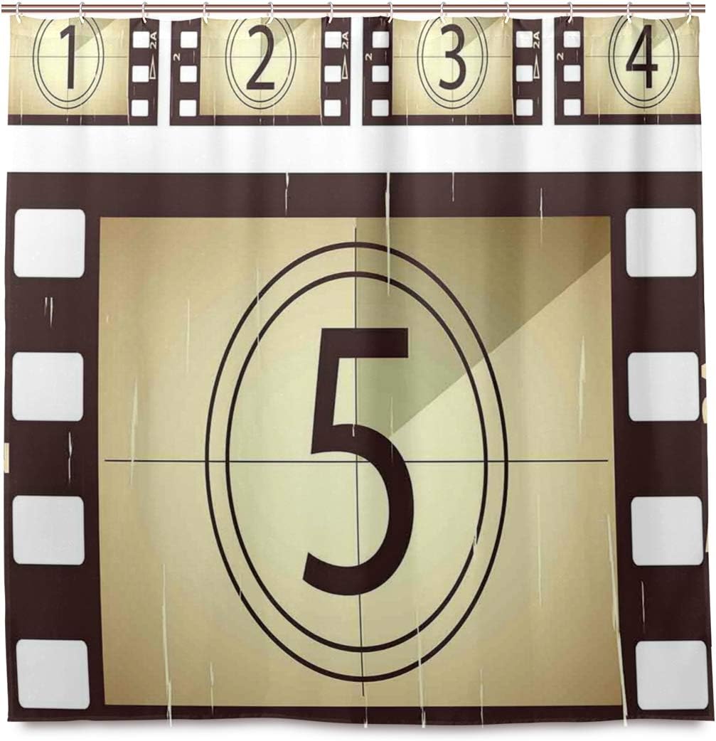 Amazon Nikivivi 防水シャワーカーテン 傷のフィルムストリップヴィンテージ映画フレームパターングランジイラスト 浴室 目隠し 間仕切り取付簡単 カーテンリング付属 おしゃれ バスカーテン 180ｘ180cm シャワーカーテン ホーム キッチン オンライン通販