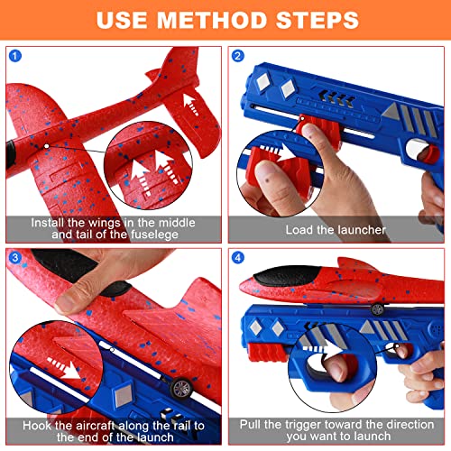 Airplane Launcher Toys,2 Pack 12.6" Foam Glider Plane,2 Flight Mode Catapult Plane Outdoor Glider Airplane Sport Flying Toys For Boys Girls Kids 3 4 5 6 7 8 9 10 11 12 Years Old #TOP7