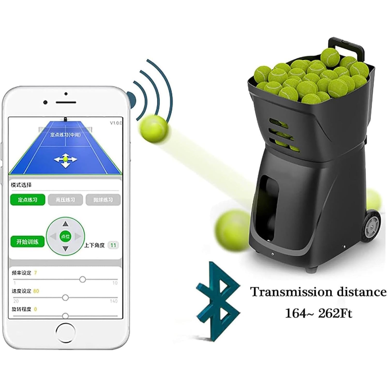 IMOSEI Tennis Ball Machine Automatic Ball Launcher, Tennis Robot Tosser, 100 Large Capacity, Mobile App Control, 5-8H Battery Life, for Tennis Players of All Levels
