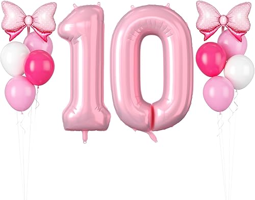 Globo rosa perla del número 10, globos de 40 pulgadas para cumpleaños número 10, 12 globos de látex rosa macarrón y blanco, globos de papel de