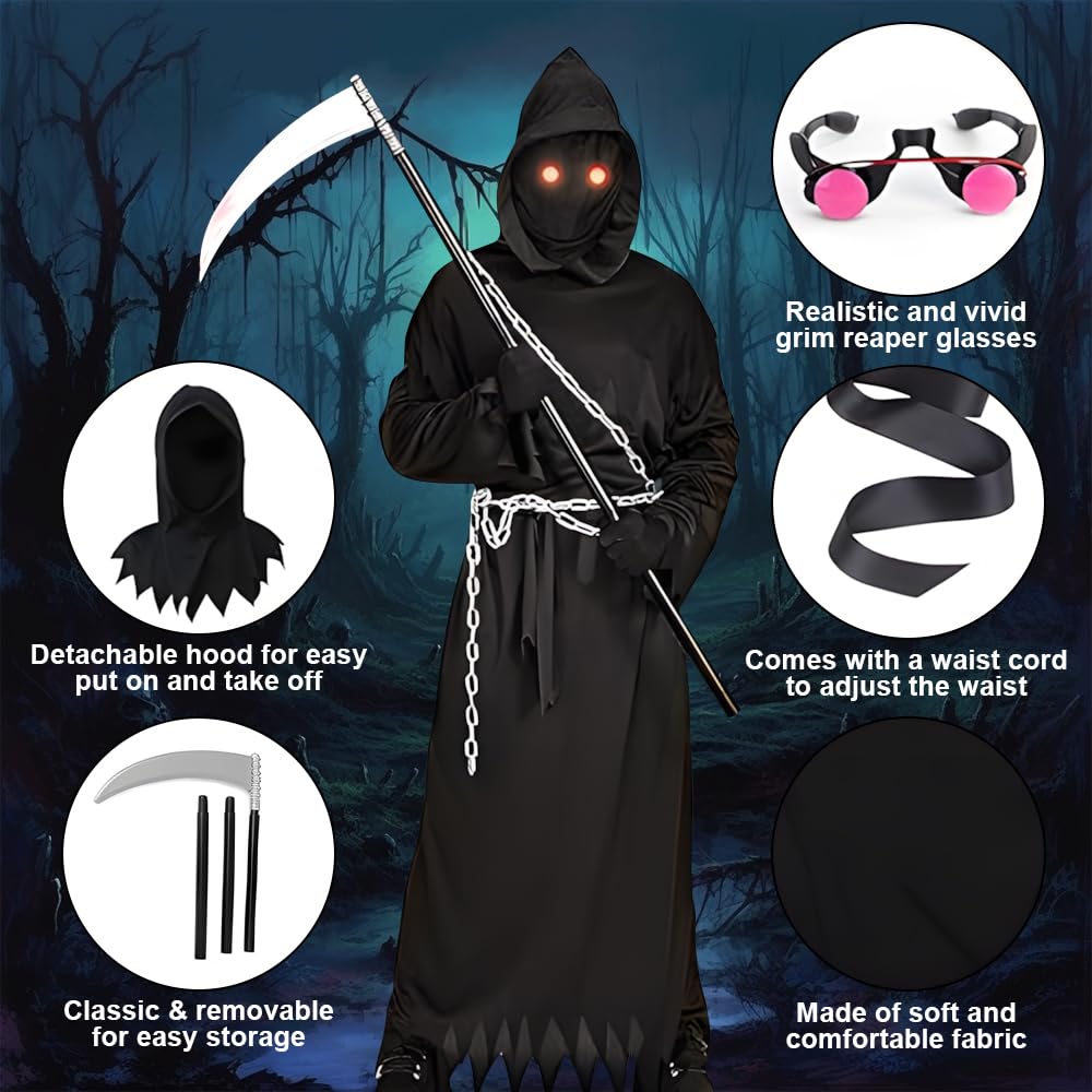 Kostium dla dzieci, 7 sztuk, kostium na Halloween, kostium dziecięcy z maską, okularami, rękawiczkami, paskiem, na Halloween, Cosplay, karnawał