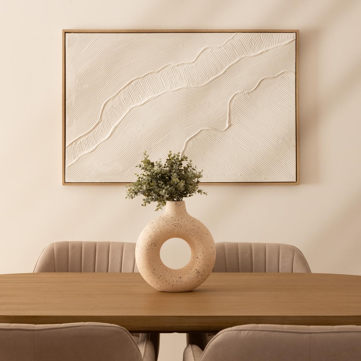 Atmosphera - Tableau Abstrait Texturé Kohana Blanc, 116 x 75 cm, Effet Relief 3D, Cadre Bois - pour Salon, Chambre, Bureau