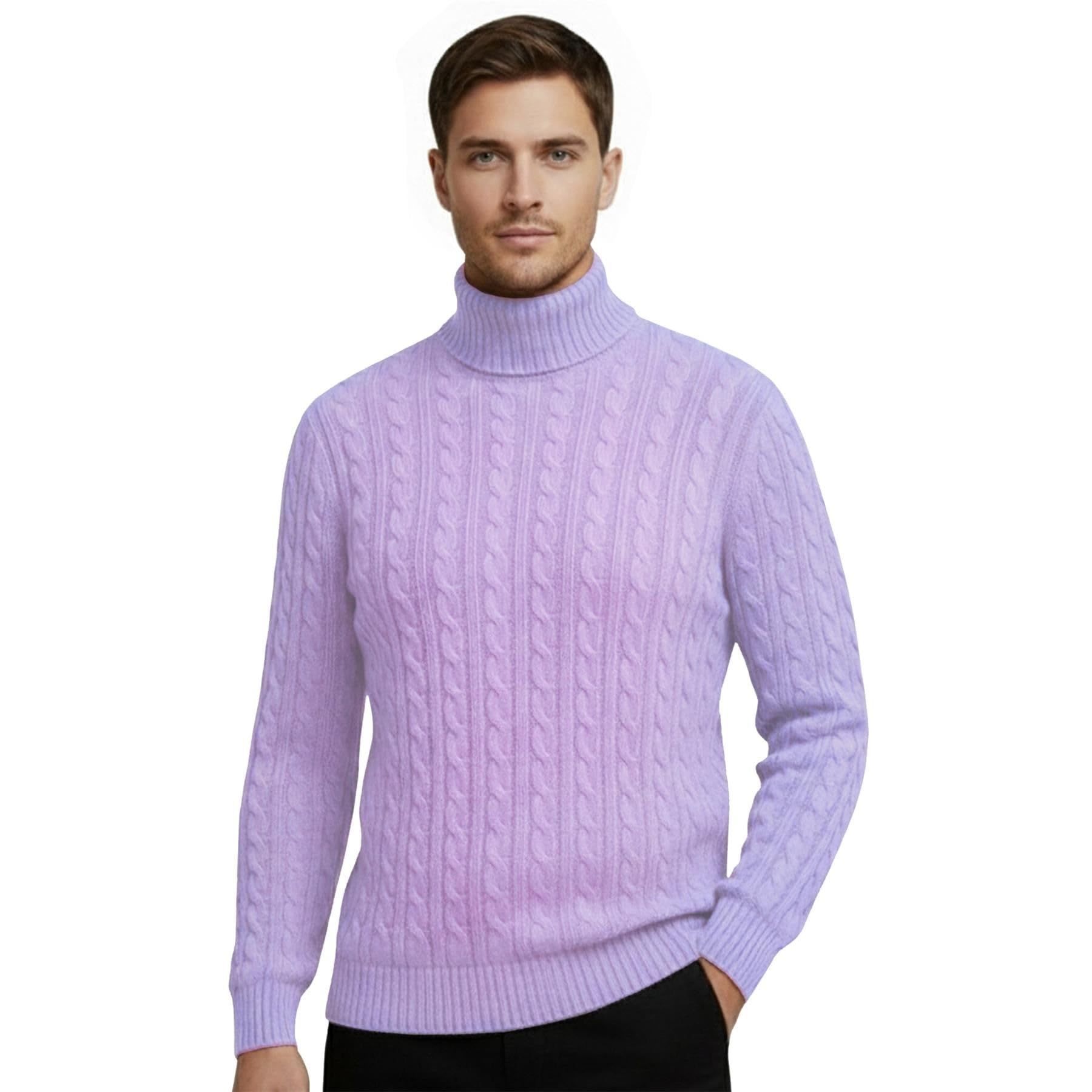 Hamishkane Mens High Polo Roll Neck Jumper, Cable Knitted Long Sleeve Turtle Neck Sweaters, Casual Pullover Winter Jumpers for Men UK Lilac