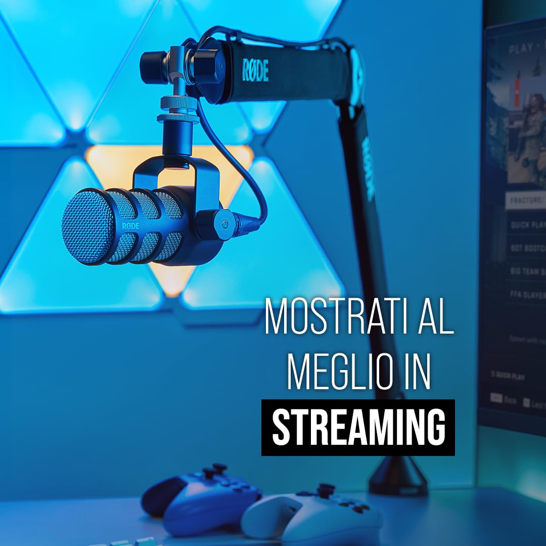 RØDE PodMic Microfono Dinamico di Qualità Broadcast con Supporto a Sbalzo Integrato per Podcasting, Streaming, Gaming e Registrazione Vocale