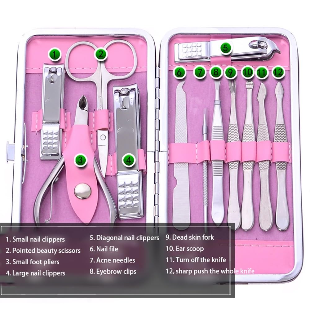 Zestaw obcinaczy do paznokci Zestaw do manicure podróżnego dla kobiet, zestaw obcinaczy do paznokci, profesjonalny zestaw do pielęgnacji z nożycami do paznokci i trymerem (12 sztuk) do stóp, obcinacz