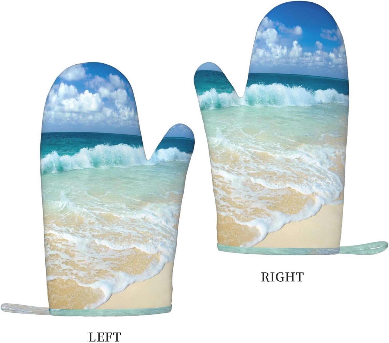 Serene Coastal Oven Mitts and Pot Holders Set of 4 Heat Resistant Kitchen Gloves with Silicone Palm Hot Pads for Baking Cooking Grilling BBQ