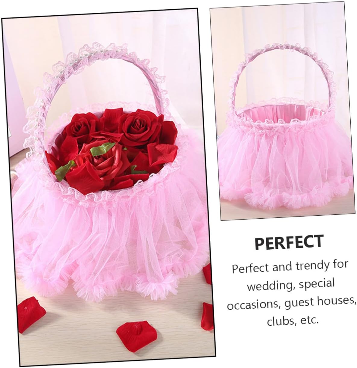 Wedding Lace Flower Basket for Bridesmaids Pink Lace Petal Scattering Basket for Ceremony Supplies