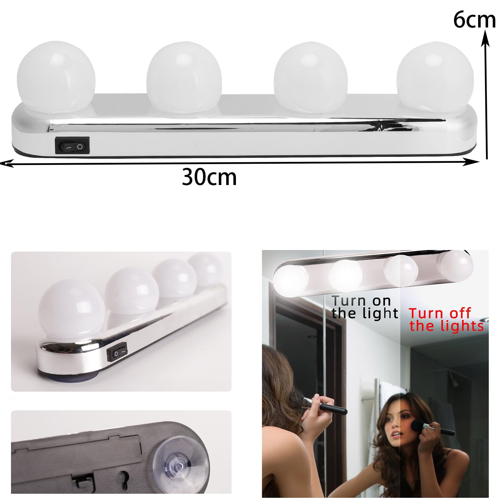 Kit Luci LED Per Specchio Hollywood - 10 Lampadine Dimmerabili, 3 Colori, USB