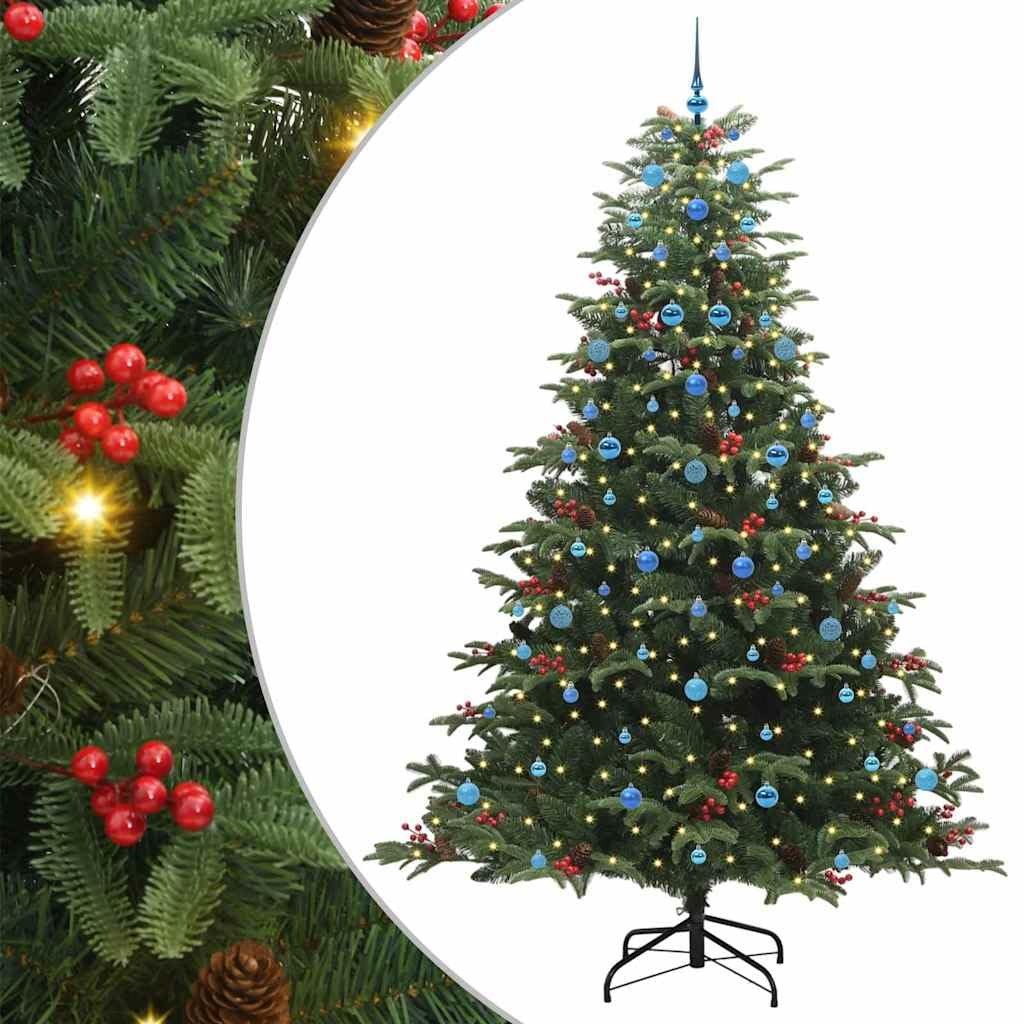 Sztuczna choinka z 300 diodami LED, wysokość 240 cm, zielone PCW i metal, do użytku wewnątrz i na zewnątrz, ze stabilnym stojakiem